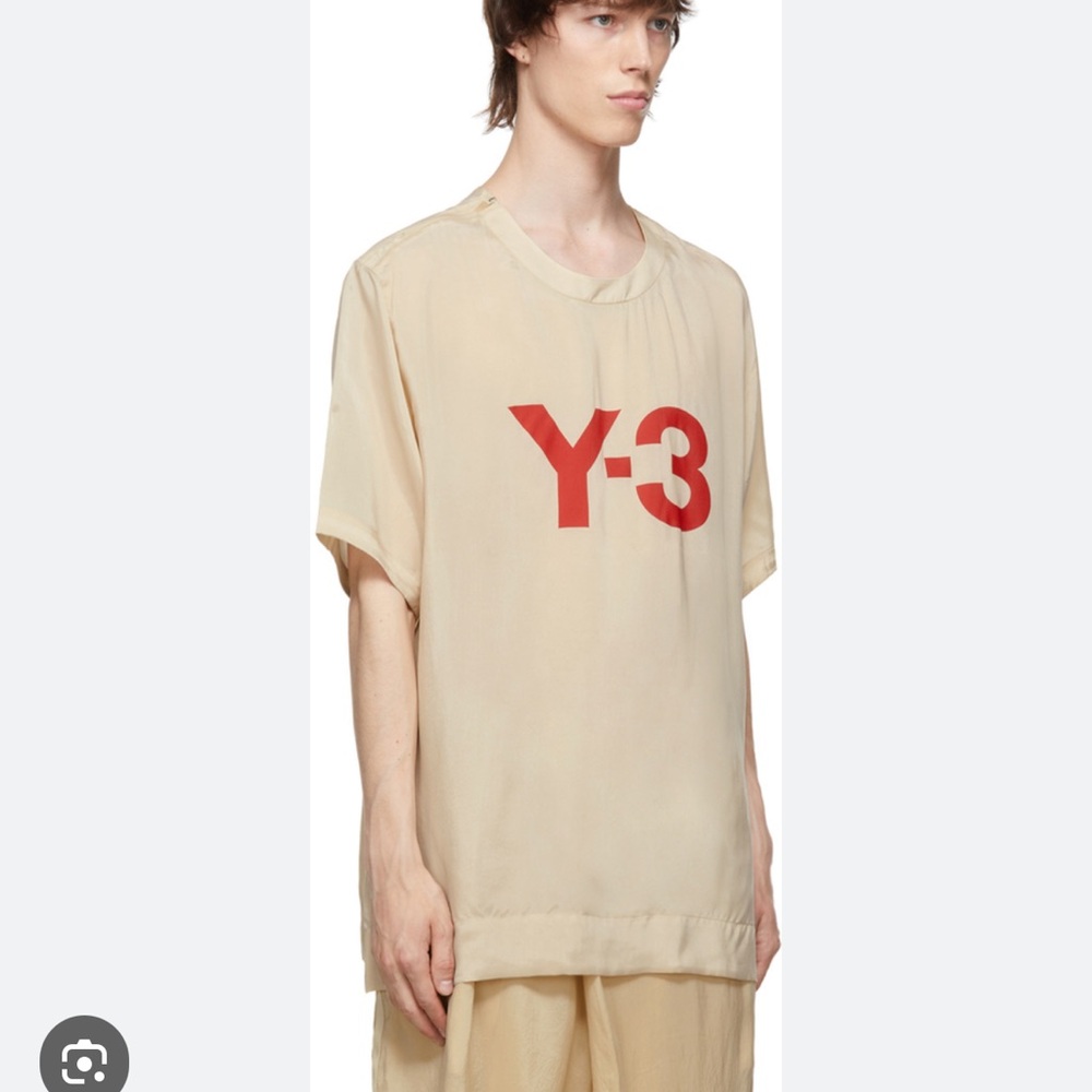 Y-3 Beige Tee with Red Logo- CH3 Sanded Cupro SS Tee